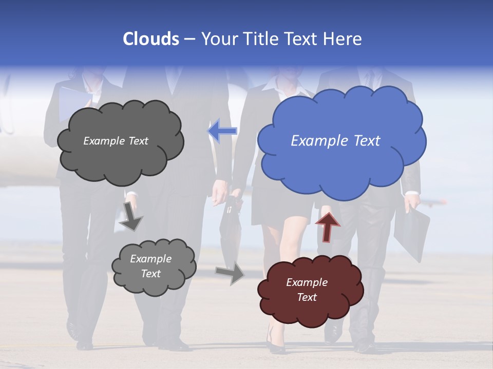 Group Of Successful People Walking On The Background Of The Airplane PowerPoint Template