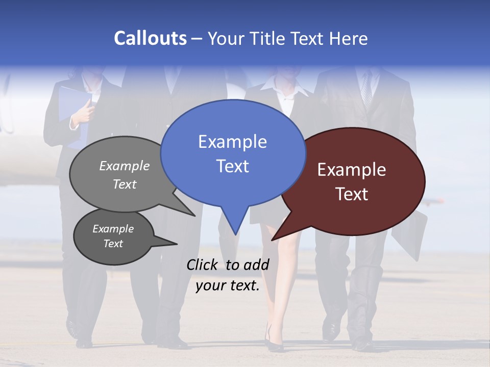 Group Of Successful People Walking On The Background Of The Airplane PowerPoint Template