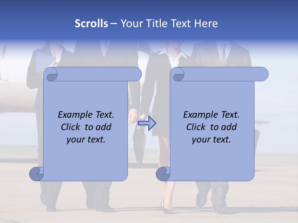 Group Of Successful People Walking On The Background Of The Airplane PowerPoint Template