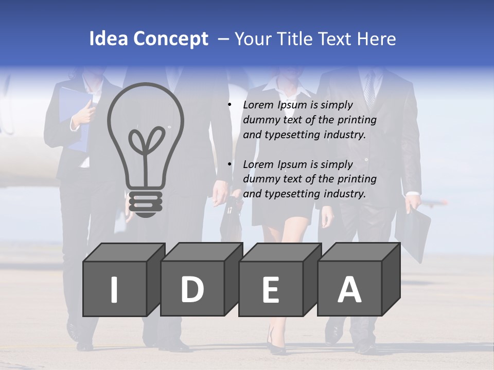 Group Of Successful People Walking On The Background Of The Airplane PowerPoint Template