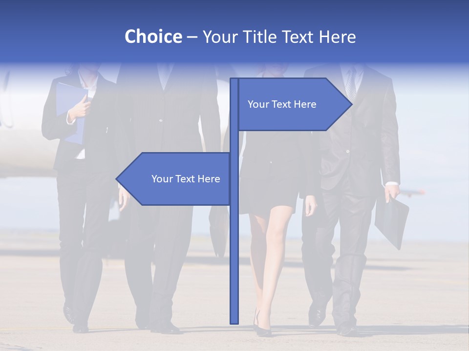 Group Of Successful People Walking On The Background Of The Airplane PowerPoint Template