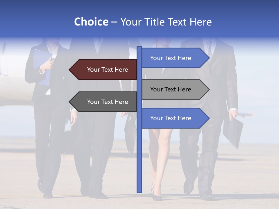 Group Of Successful People Walking On The Background Of The Airplane PowerPoint Template