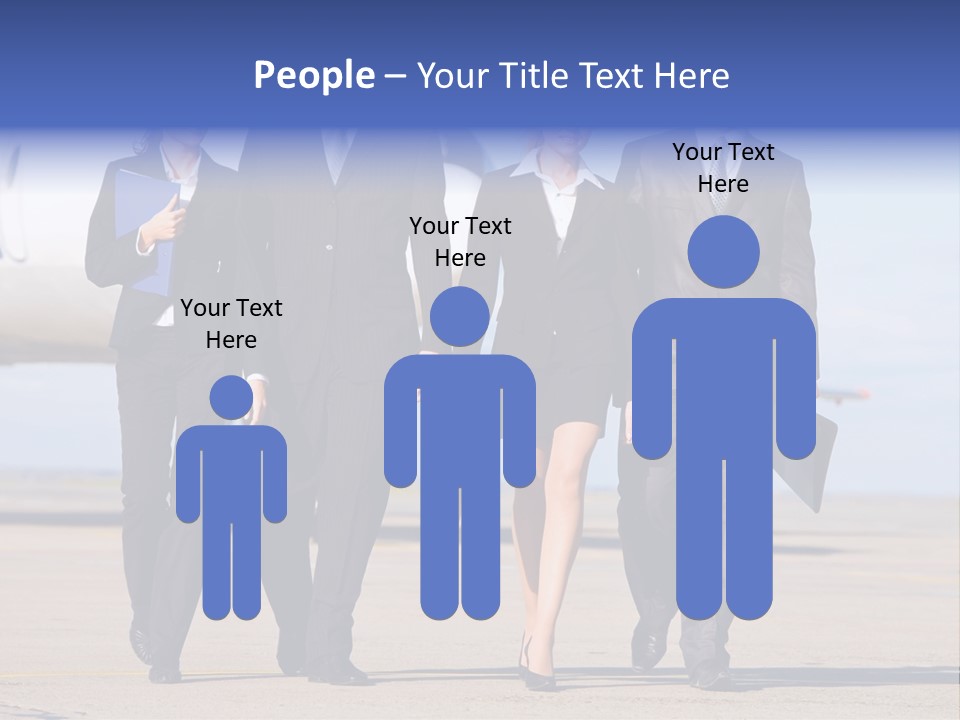 Group Of Successful People Walking On The Background Of The Airplane PowerPoint Template