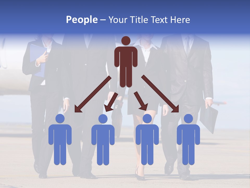 Group Of Successful People Walking On The Background Of The Airplane PowerPoint Template