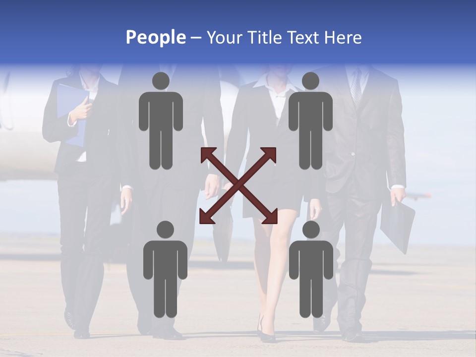 Group Of Successful People Walking On The Background Of The Airplane PowerPoint Template