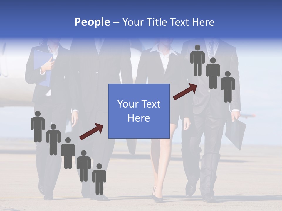 Group Of Successful People Walking On The Background Of The Airplane PowerPoint Template