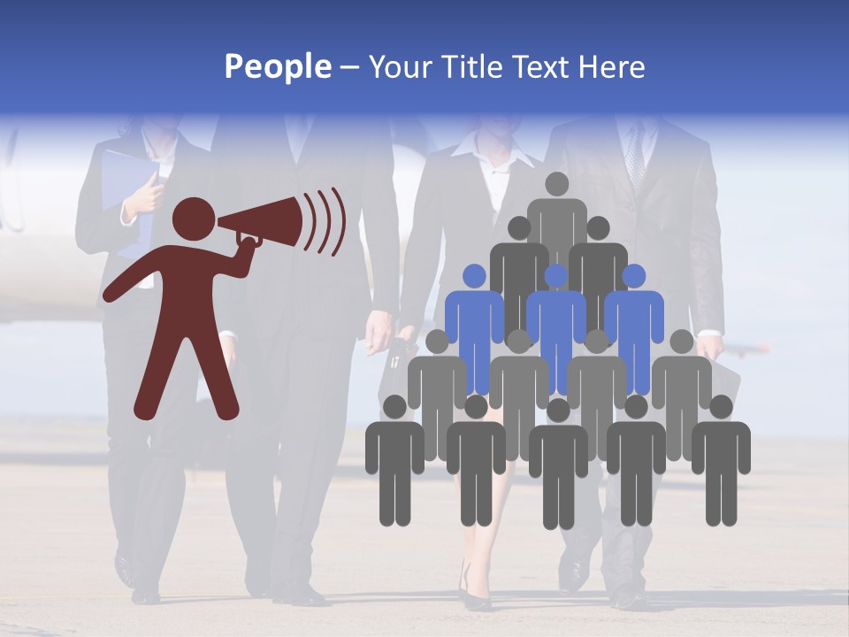 Group Of Successful People Walking On The Background Of The Airplane PowerPoint Template
