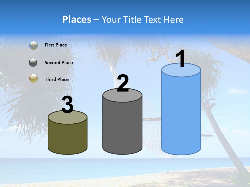 View Of Nice White Hammock Hanging Between Two Palms PowerPoint Template