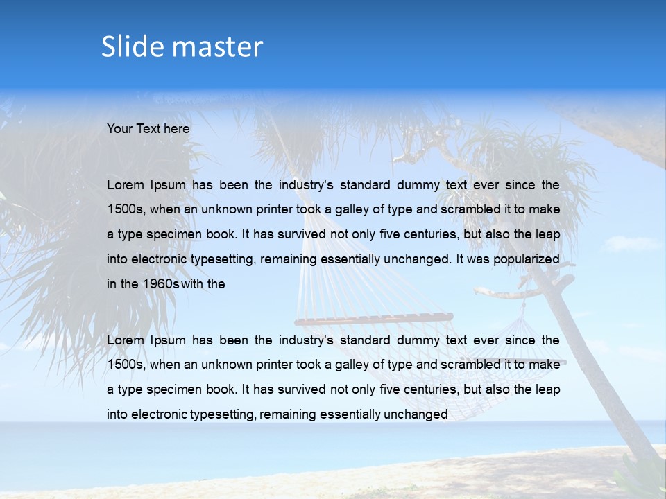 View Of Nice White Hammock Hanging Between Two Palms PowerPoint Template