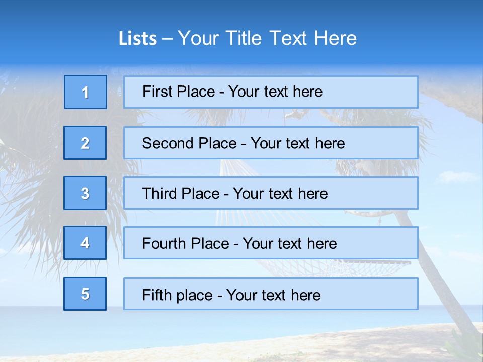 View Of Nice White Hammock Hanging Between Two Palms PowerPoint Template