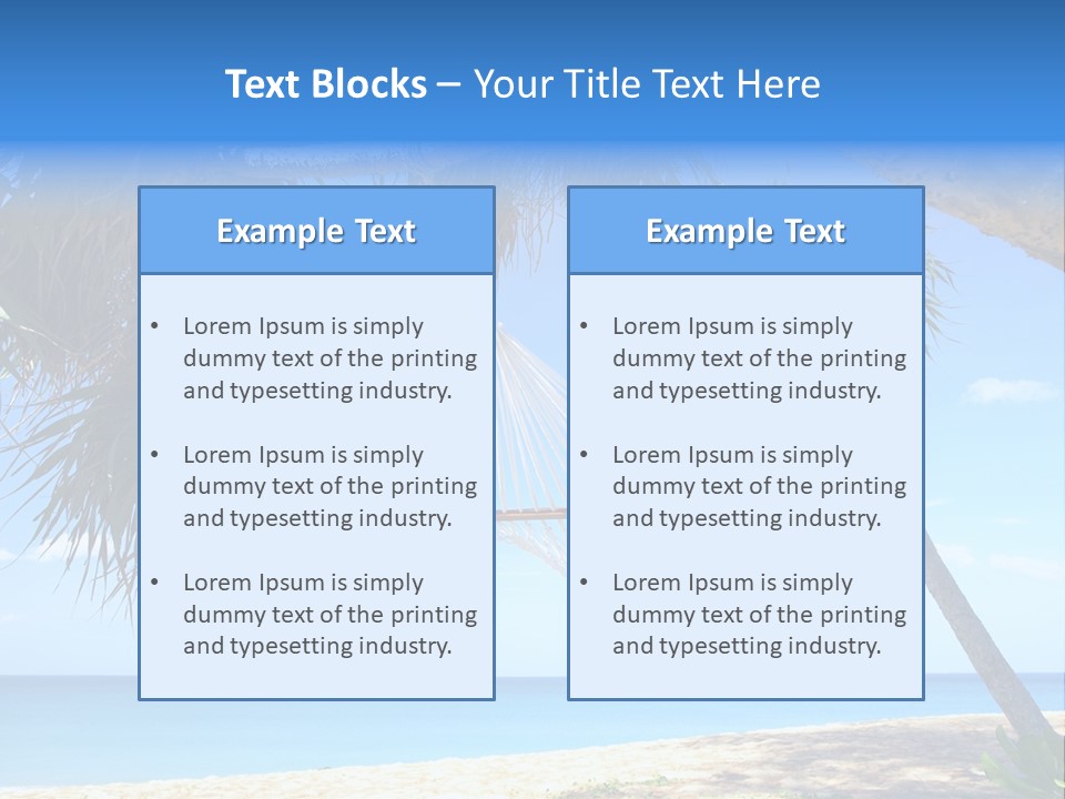 View Of Nice White Hammock Hanging Between Two Palms PowerPoint Template