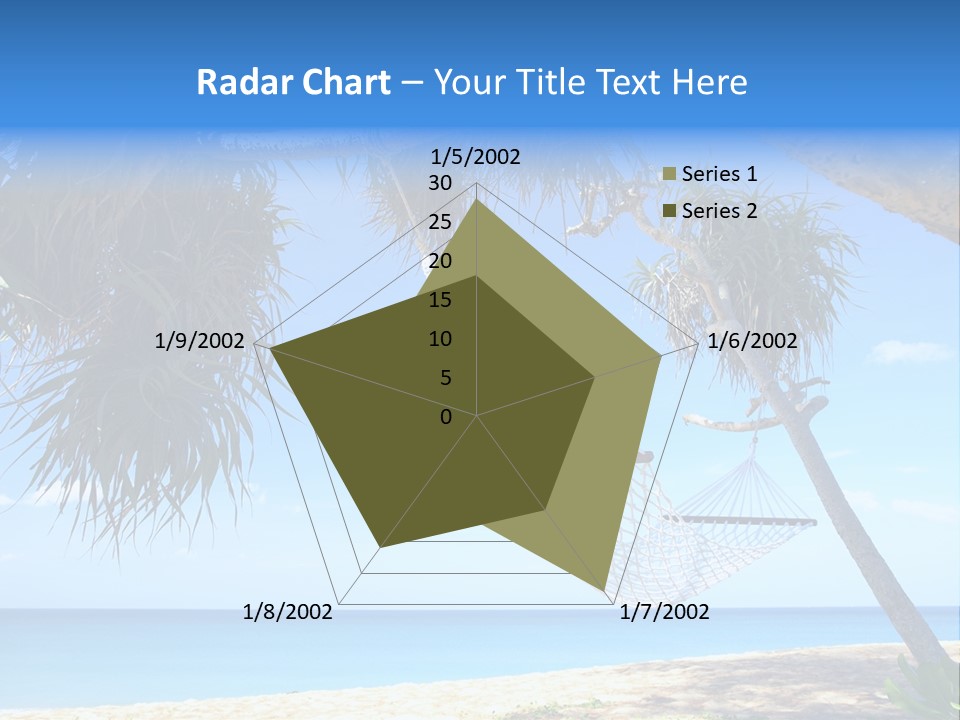 View Of Nice White Hammock Hanging Between Two Palms PowerPoint Template
