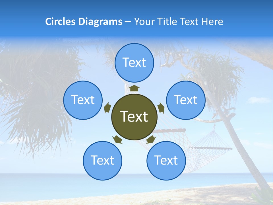 View Of Nice White Hammock Hanging Between Two Palms PowerPoint Template