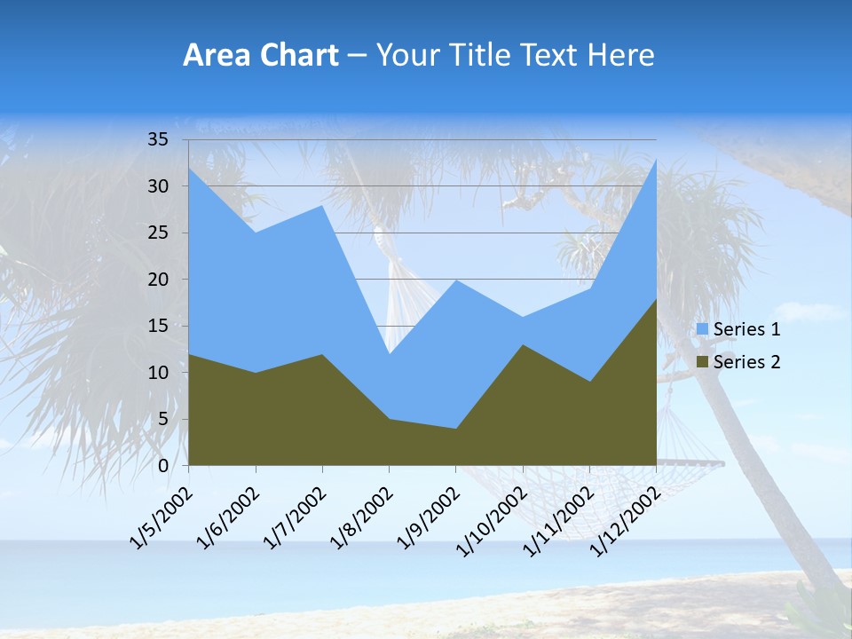 View Of Nice White Hammock Hanging Between Two Palms PowerPoint Template