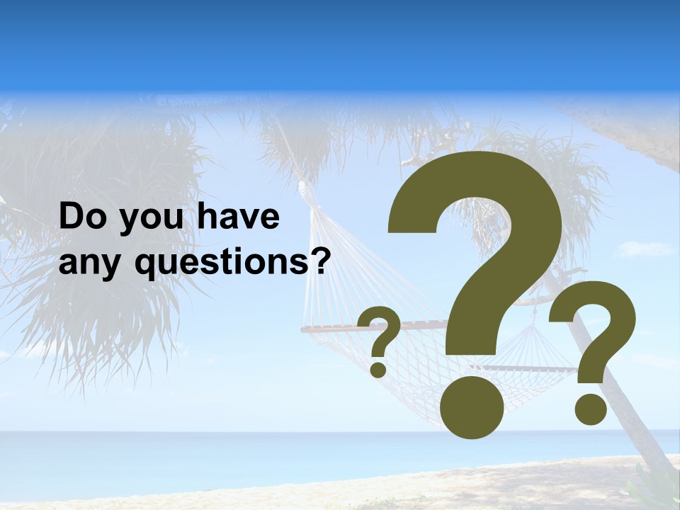 View Of Nice White Hammock Hanging Between Two Palms PowerPoint Template