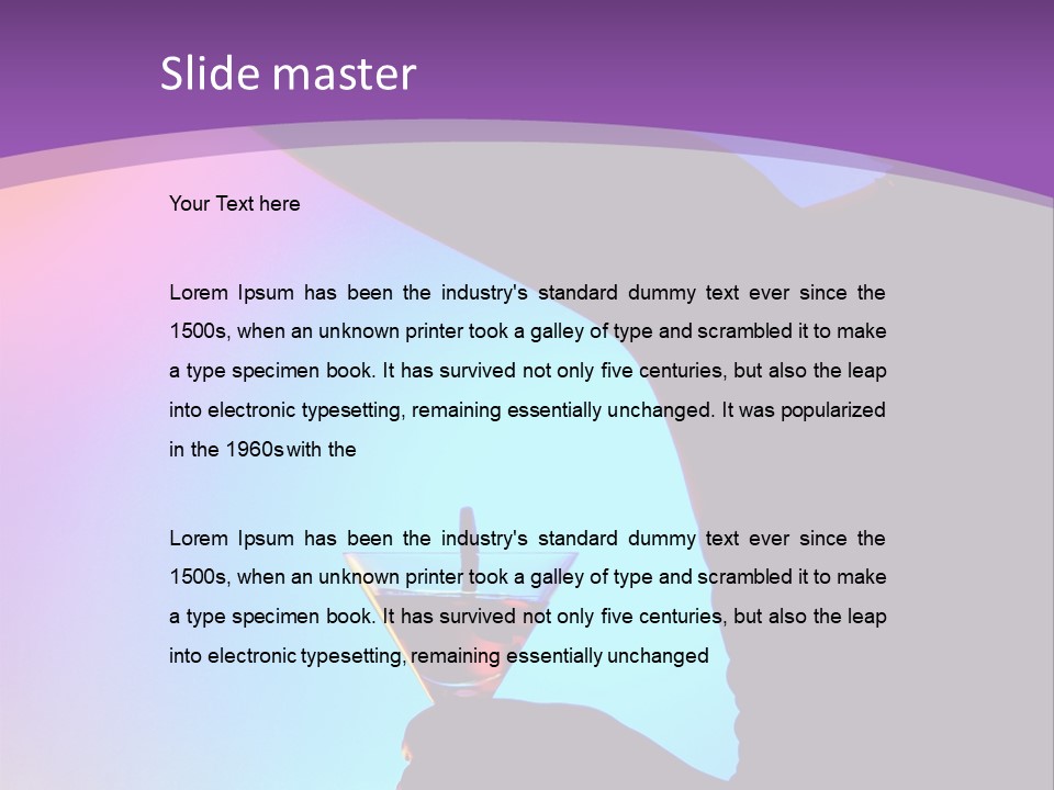 Silhouette Of Dancing Girl With Martini Glass On Colorful Back. Image May Contain Slight Multicolor Aberration As A Part Of Design PowerPoint Template