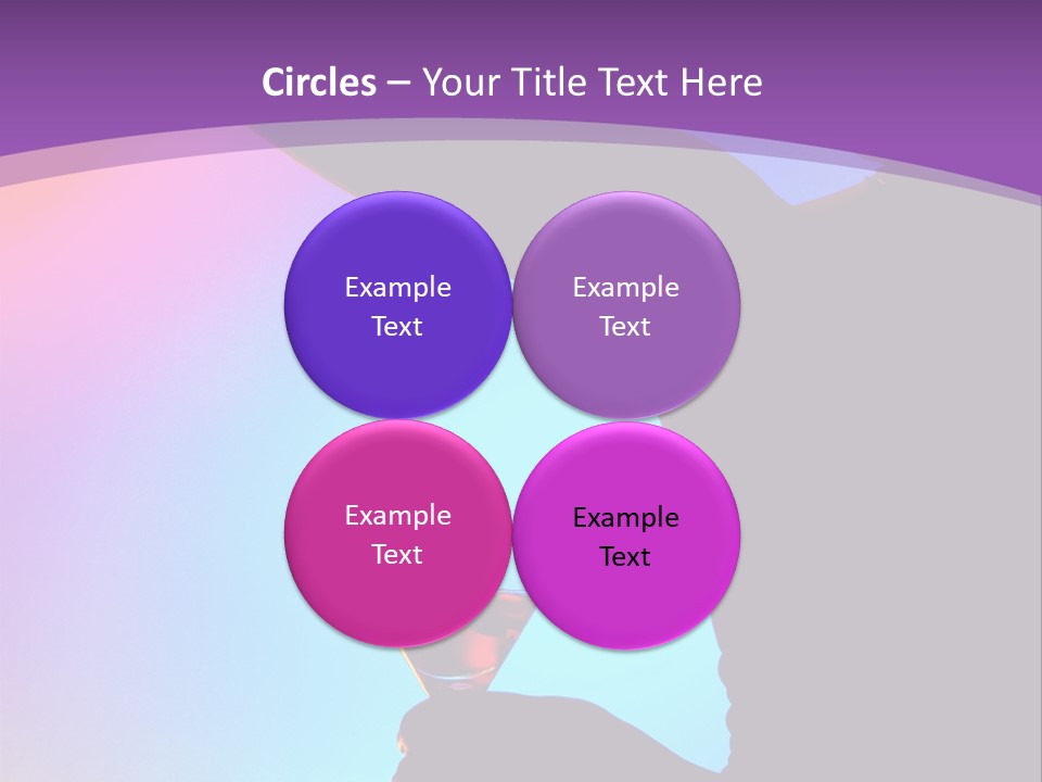 Silhouette Of Dancing Girl With Martini Glass On Colorful Back. Image May Contain Slight Multicolor Aberration As A Part Of Design PowerPoint Template