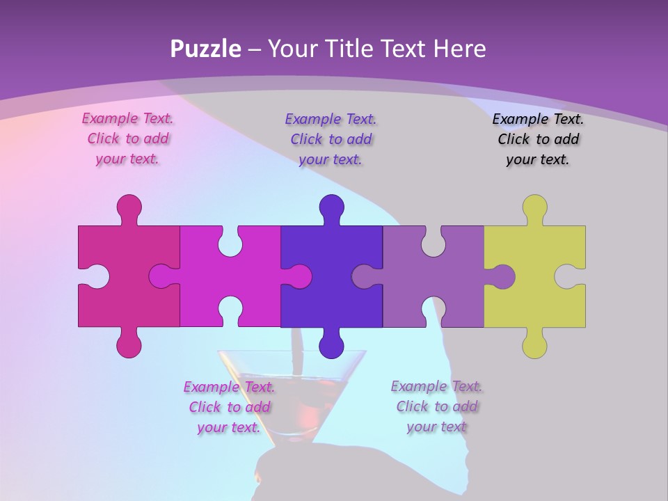 Silhouette Of Dancing Girl With Martini Glass On Colorful Back. Image May Contain Slight Multicolor Aberration As A Part Of Design PowerPoint Template