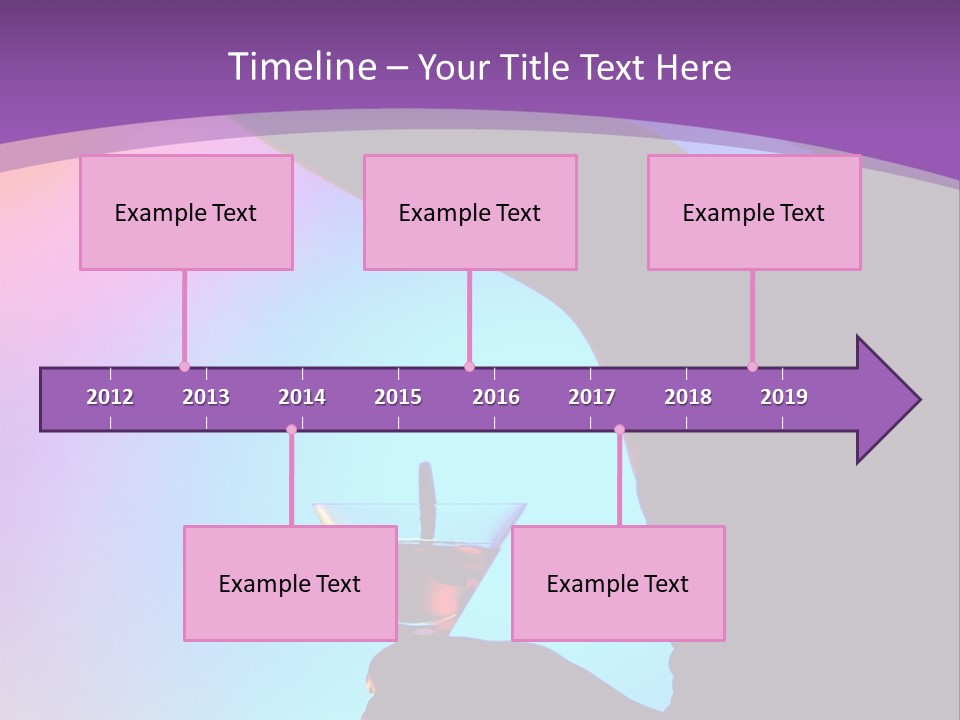 Silhouette Of Dancing Girl With Martini Glass On Colorful Back. Image May Contain Slight Multicolor Aberration As A Part Of Design PowerPoint Template