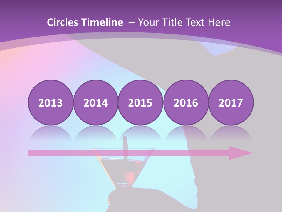 Silhouette Of Dancing Girl With Martini Glass On Colorful Back. Image May Contain Slight Multicolor Aberration As A Part Of Design PowerPoint Template