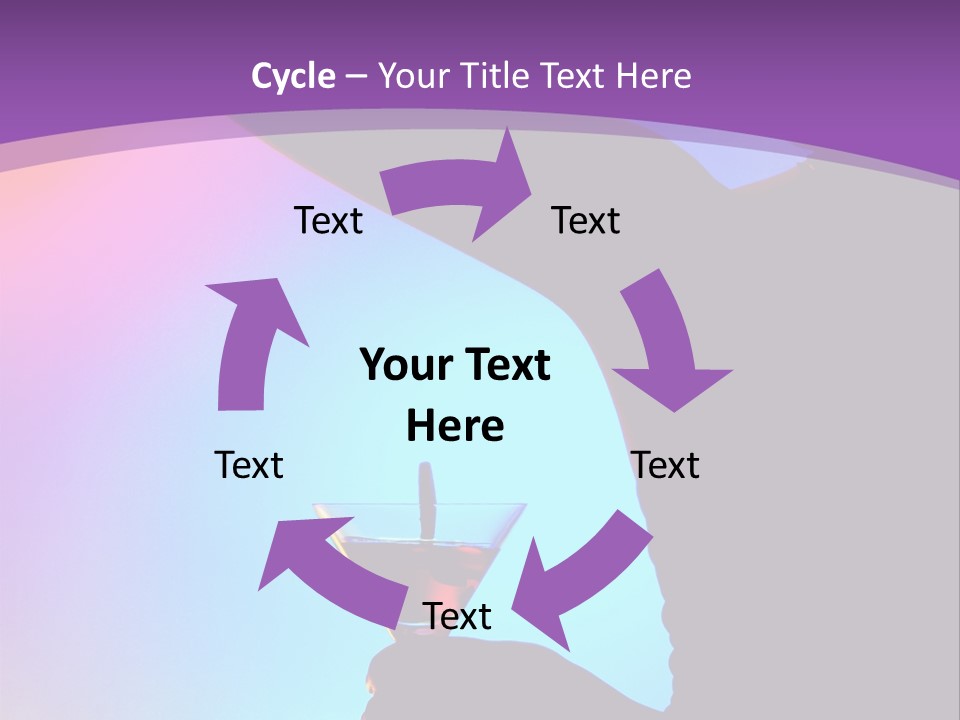 Silhouette Of Dancing Girl With Martini Glass On Colorful Back. Image May Contain Slight Multicolor Aberration As A Part Of Design PowerPoint Template