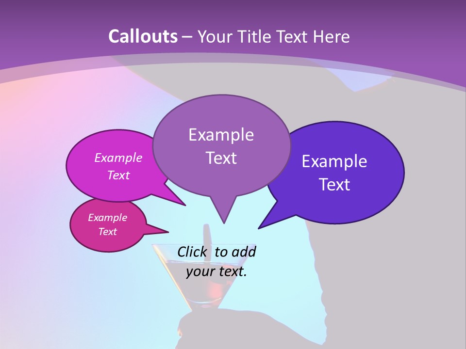 Silhouette Of Dancing Girl With Martini Glass On Colorful Back. Image May Contain Slight Multicolor Aberration As A Part Of Design PowerPoint Template