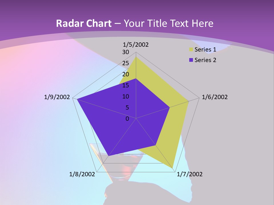 Silhouette Of Dancing Girl With Martini Glass On Colorful Back. Image May Contain Slight Multicolor Aberration As A Part Of Design PowerPoint Template