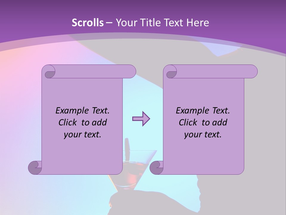 Silhouette Of Dancing Girl With Martini Glass On Colorful Back. Image May Contain Slight Multicolor Aberration As A Part Of Design PowerPoint Template