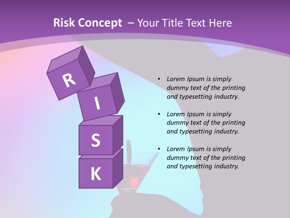 Silhouette Of Dancing Girl With Martini Glass On Colorful Back. Image May Contain Slight Multicolor Aberration As A Part Of Design PowerPoint Template