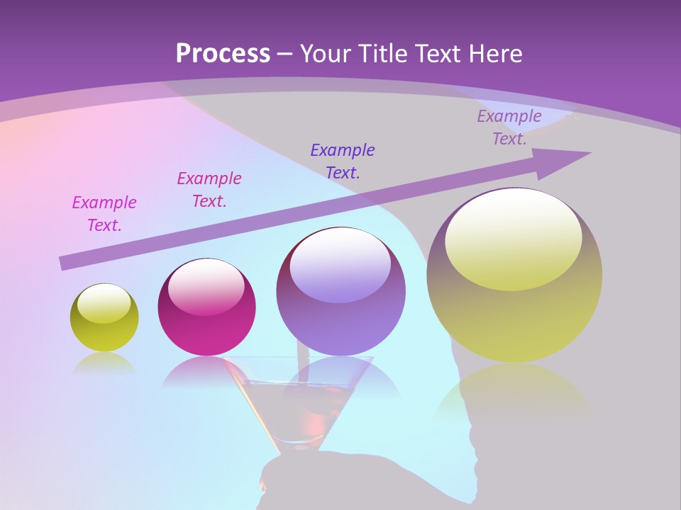 Silhouette Of Dancing Girl With Martini Glass On Colorful Back. Image May Contain Slight Multicolor Aberration As A Part Of Design PowerPoint Template