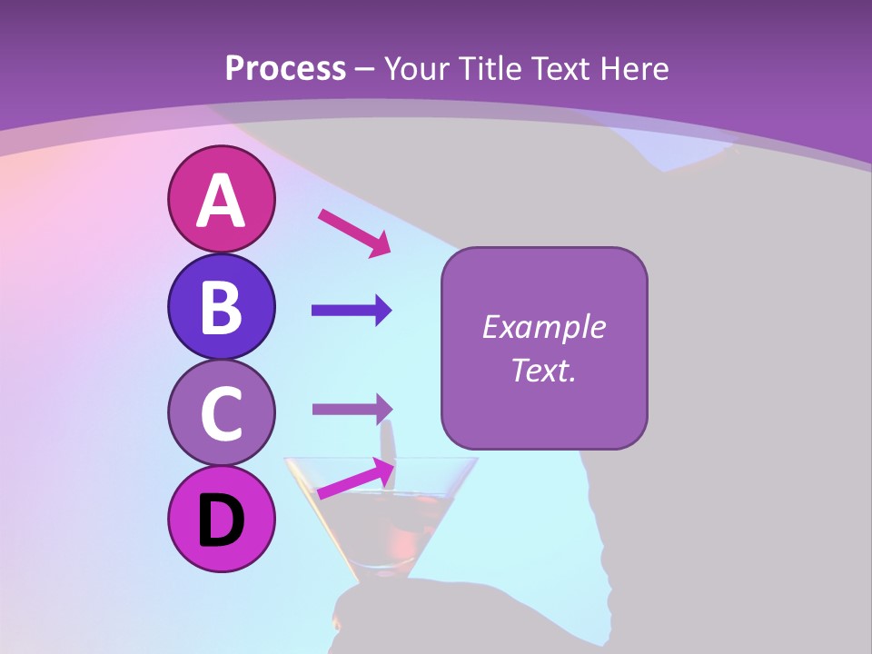 Silhouette Of Dancing Girl With Martini Glass On Colorful Back. Image May Contain Slight Multicolor Aberration As A Part Of Design PowerPoint Template