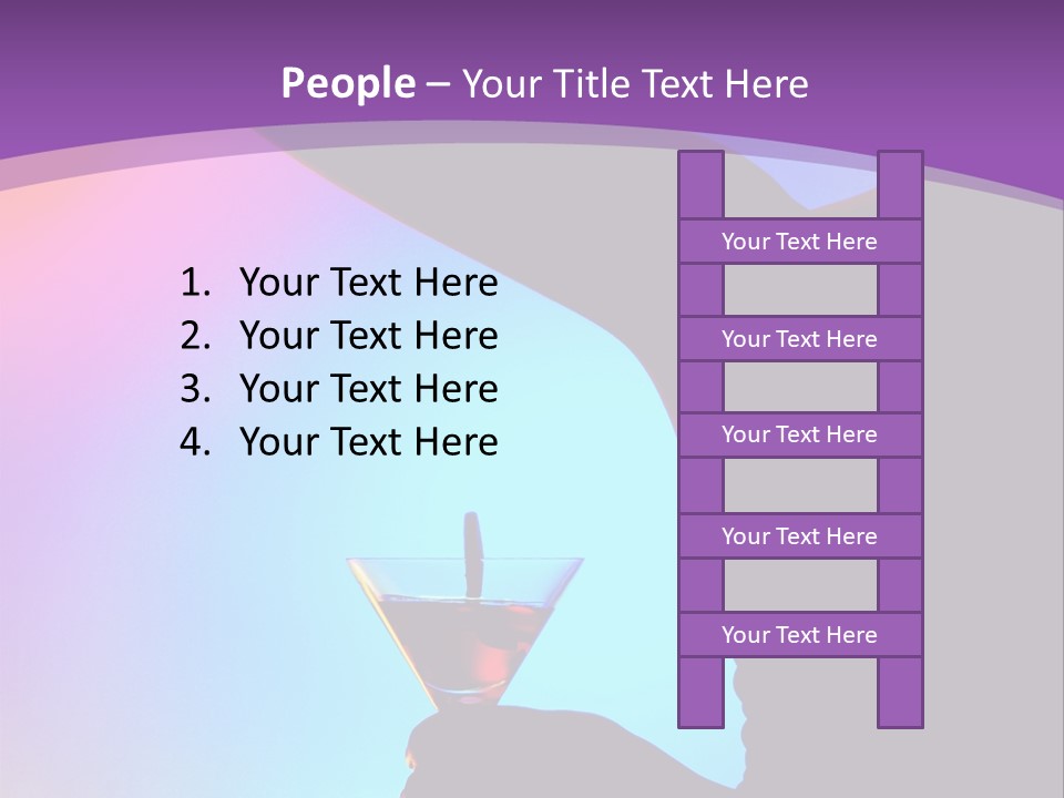 Silhouette Of Dancing Girl With Martini Glass On Colorful Back. Image May Contain Slight Multicolor Aberration As A Part Of Design PowerPoint Template