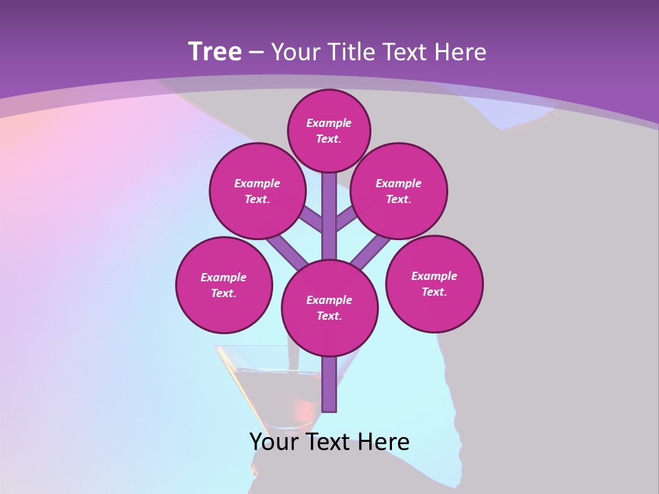 Silhouette Of Dancing Girl With Martini Glass On Colorful Back. Image May Contain Slight Multicolor Aberration As A Part Of Design PowerPoint Template