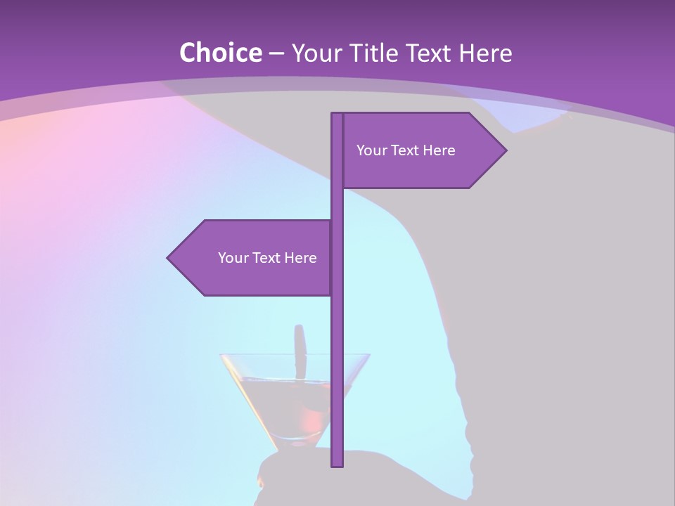 Silhouette Of Dancing Girl With Martini Glass On Colorful Back. Image May Contain Slight Multicolor Aberration As A Part Of Design PowerPoint Template