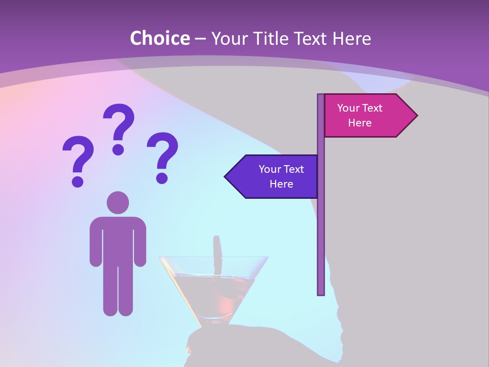 Silhouette Of Dancing Girl With Martini Glass On Colorful Back. Image May Contain Slight Multicolor Aberration As A Part Of Design PowerPoint Template