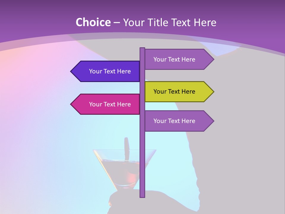 Silhouette Of Dancing Girl With Martini Glass On Colorful Back. Image May Contain Slight Multicolor Aberration As A Part Of Design PowerPoint Template