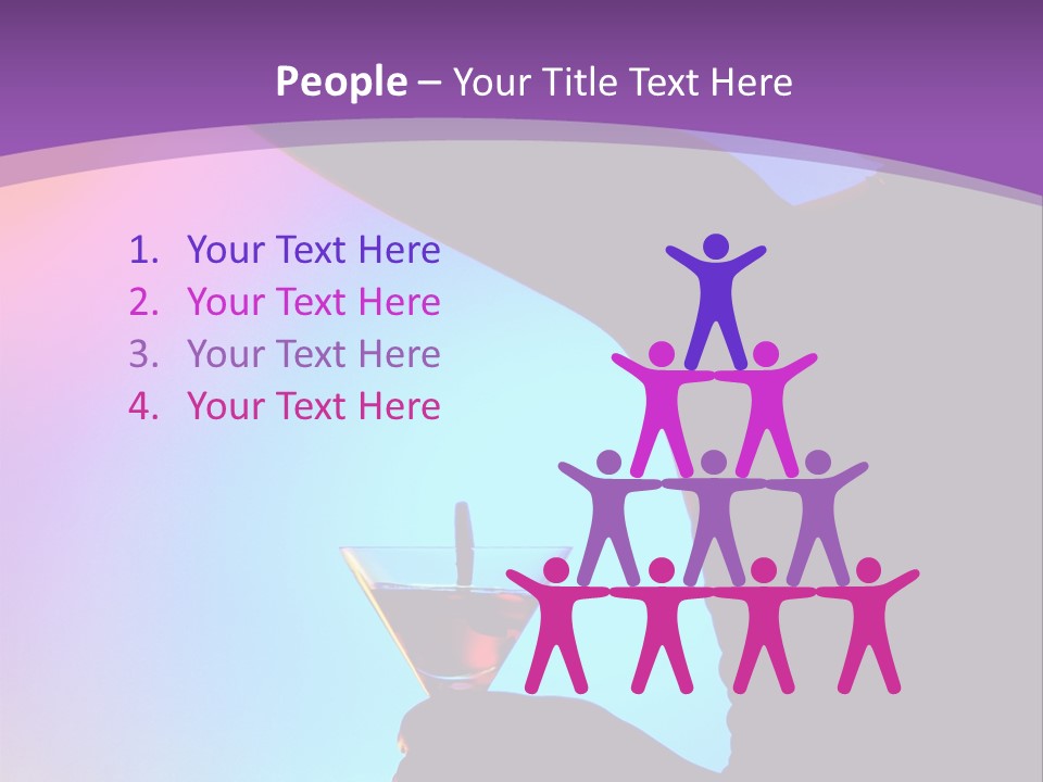 Silhouette Of Dancing Girl With Martini Glass On Colorful Back. Image May Contain Slight Multicolor Aberration As A Part Of Design PowerPoint Template