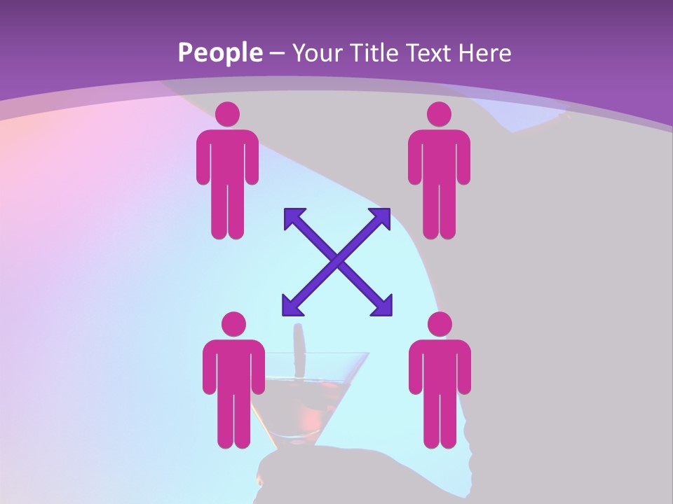 Silhouette Of Dancing Girl With Martini Glass On Colorful Back. Image May Contain Slight Multicolor Aberration As A Part Of Design PowerPoint Template