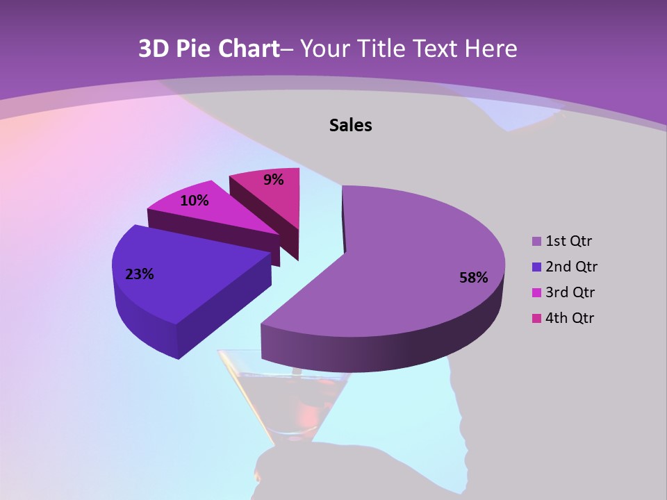Silhouette Of Dancing Girl With Martini Glass On Colorful Back. Image May Contain Slight Multicolor Aberration As A Part Of Design PowerPoint Template