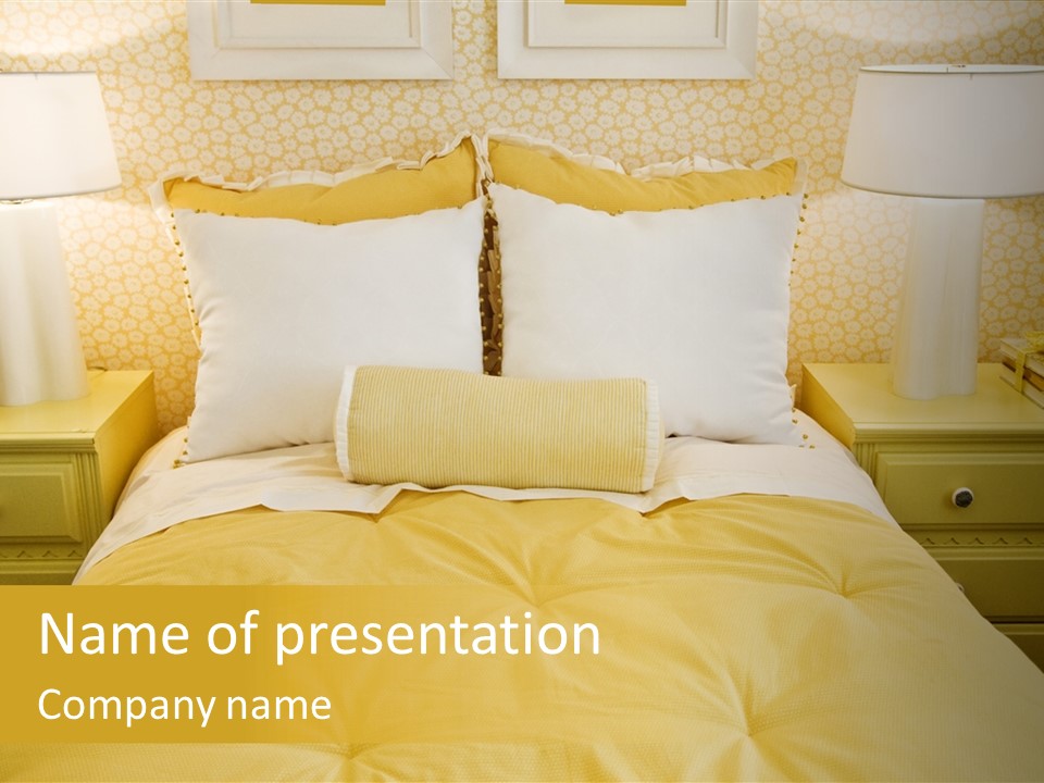 Showcase Interior, Pretty Yellow Coordinated Bedroom PowerPoint Template