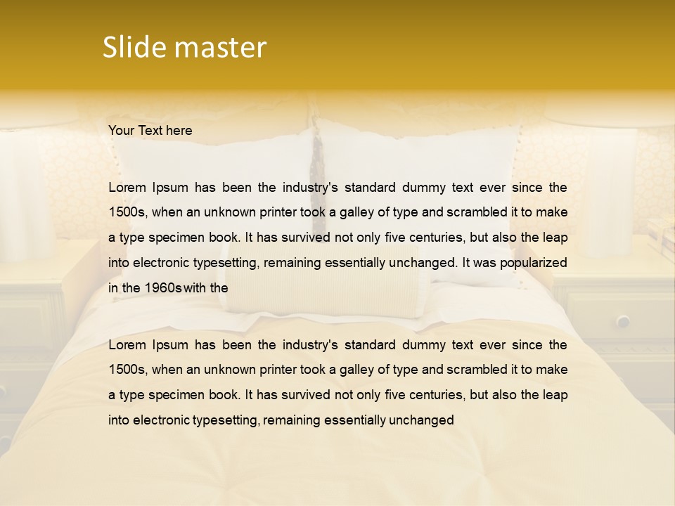 Showcase Interior, Pretty Yellow Coordinated Bedroom PowerPoint Template