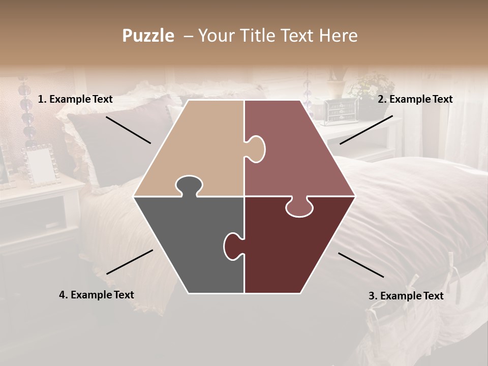 A Bedroom With A Bed, Nightstands And A Mirror PowerPoint Template