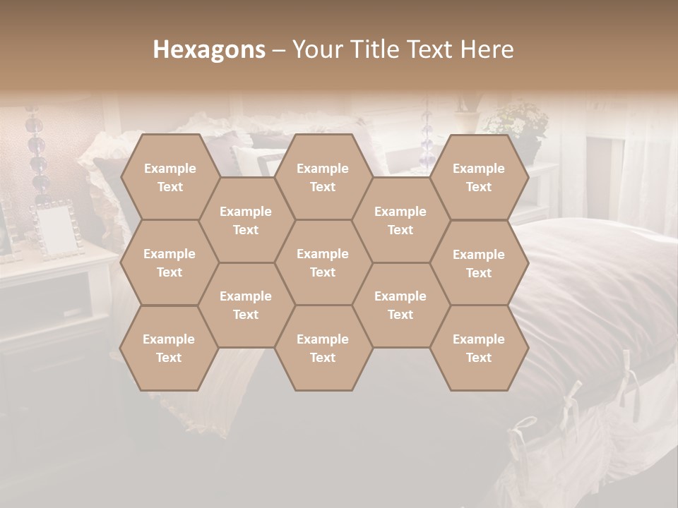 A Bedroom With A Bed, Nightstands And A Mirror PowerPoint Template