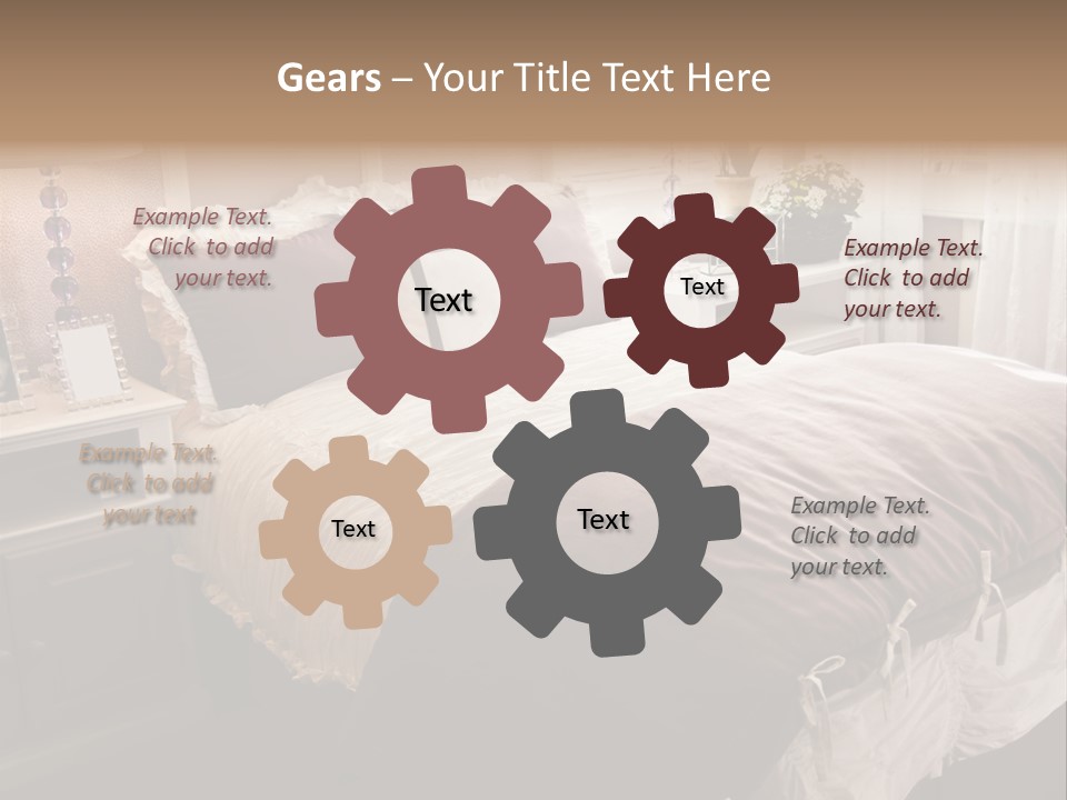 A Bedroom With A Bed, Nightstands And A Mirror PowerPoint Template