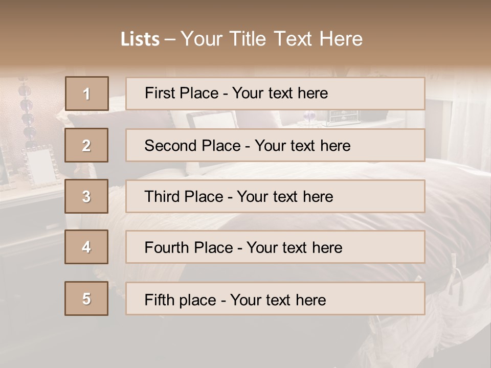 A Bedroom With A Bed, Nightstands And A Mirror PowerPoint Template