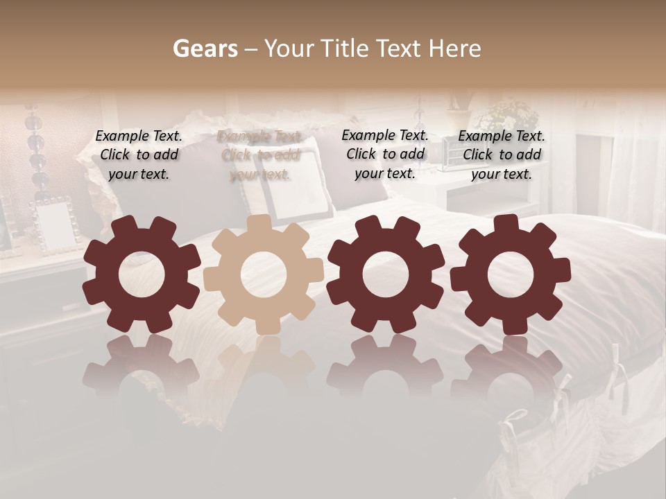 A Bedroom With A Bed, Nightstands And A Mirror PowerPoint Template