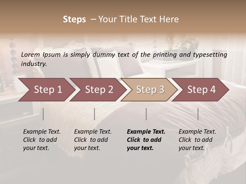 A Bedroom With A Bed, Nightstands And A Mirror PowerPoint Template