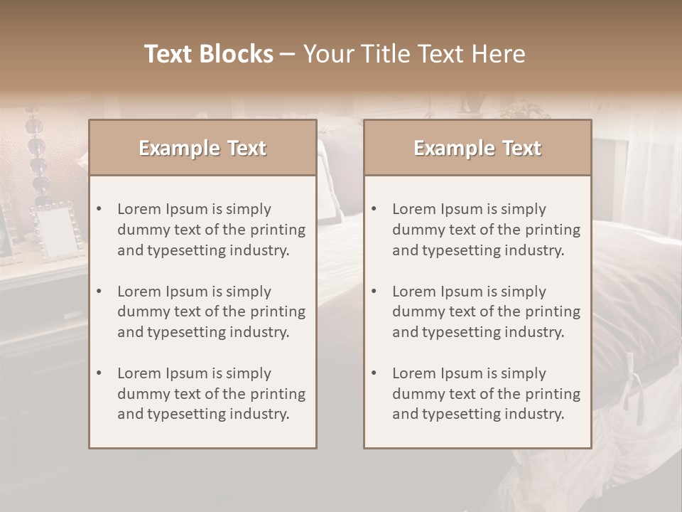 A Bedroom With A Bed, Nightstands And A Mirror PowerPoint Template