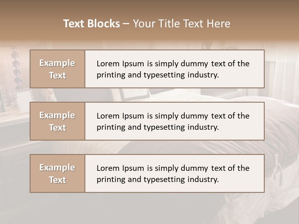 A Bedroom With A Bed, Nightstands And A Mirror PowerPoint Template