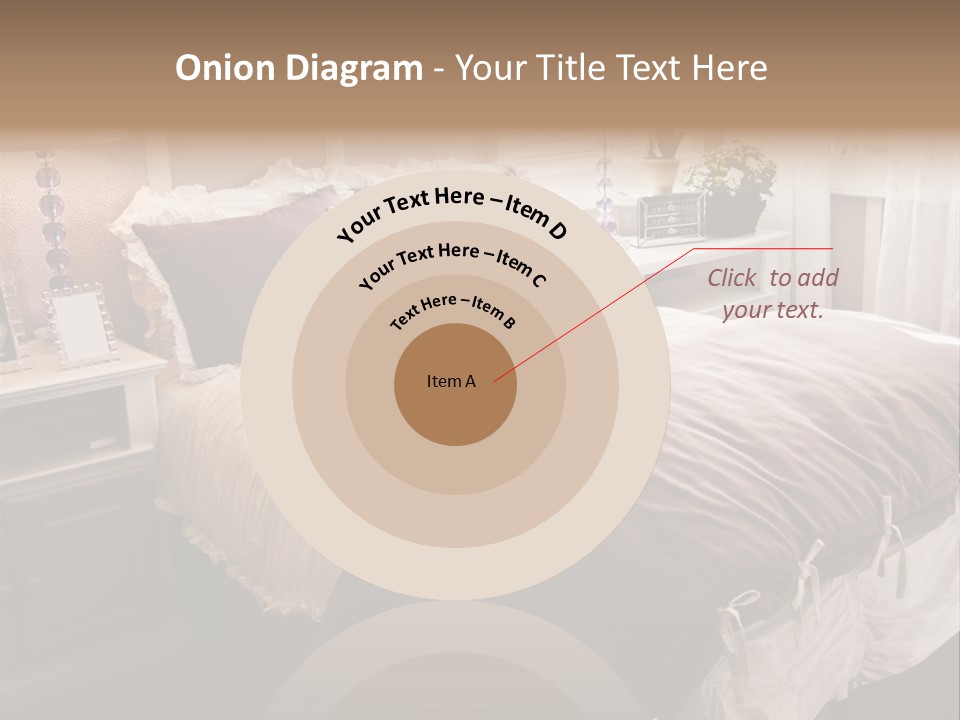 A Bedroom With A Bed, Nightstands And A Mirror PowerPoint Template